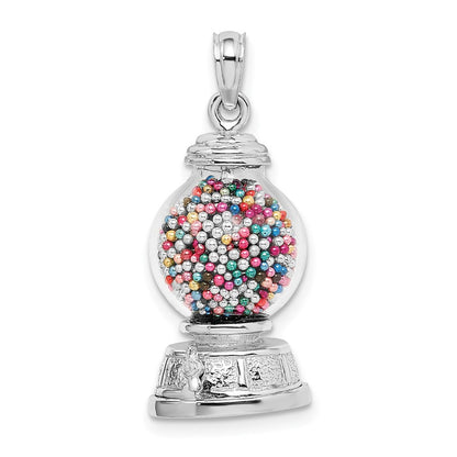 14K White Gold 3-D Moveable Gumball Machine Glass Pendant