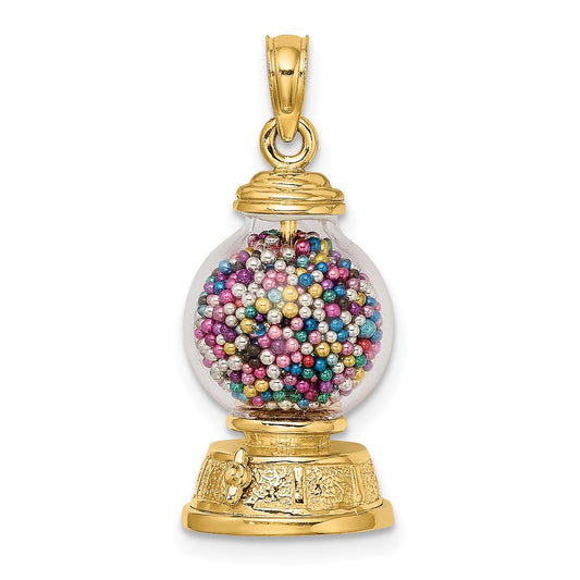 14K 3-D Moveable Gumball Machine Glass Pendant