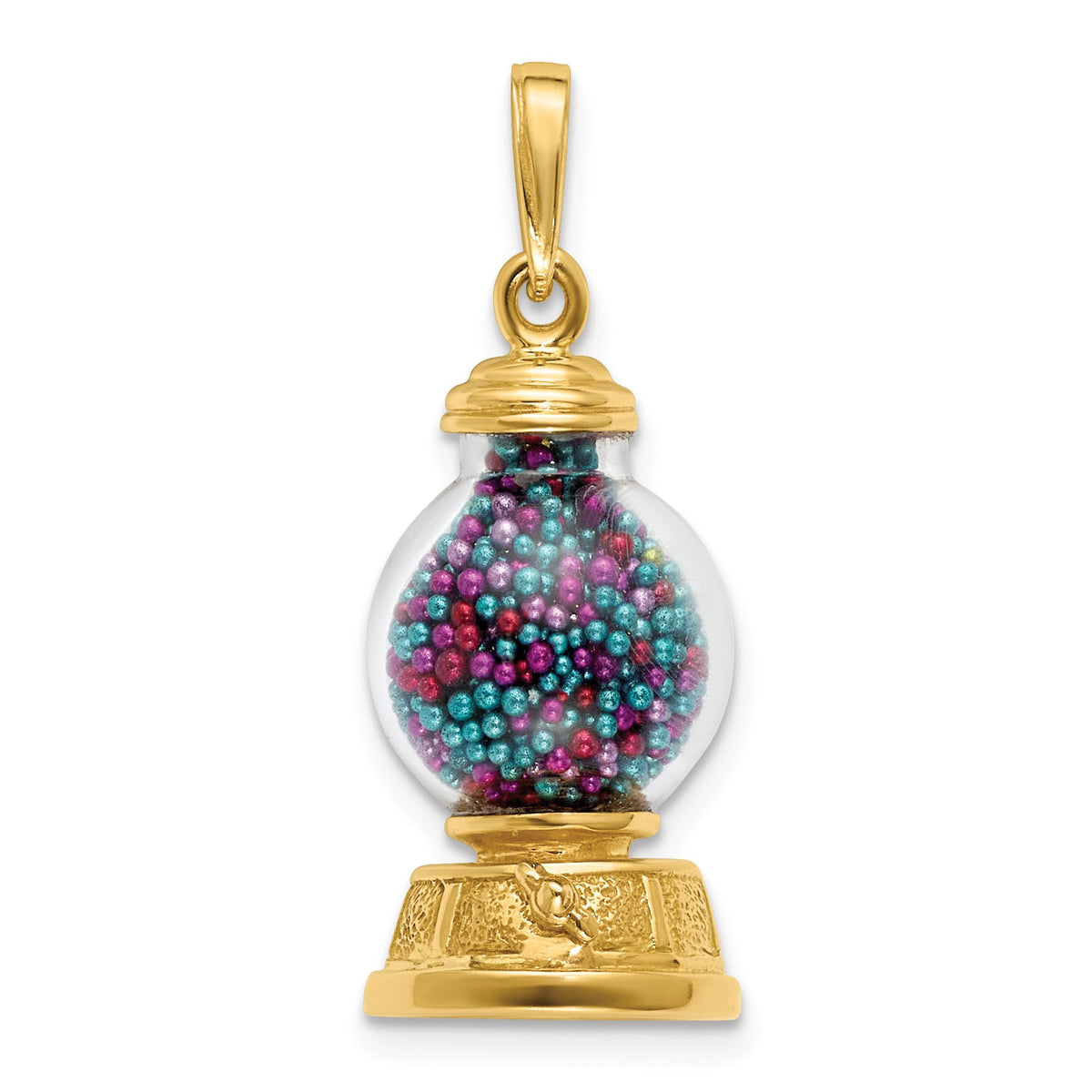 14K 3-D Glass Gumball Machine with Moveable Multi-colored Beads Pendant