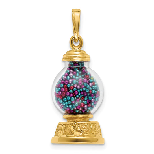 14K 3-D Glass Gumball Machine with Moveable Multi-colored Beads Pendant
