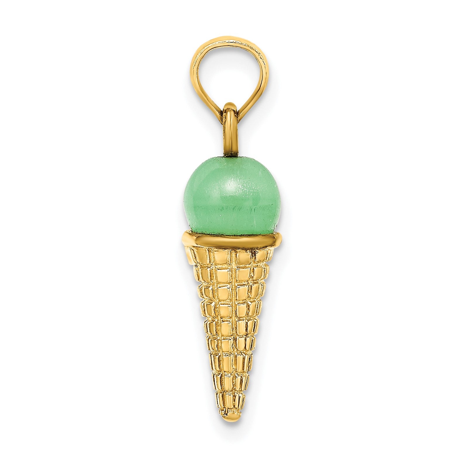 14K Satin Polished 3-D Green Bead Ice Cream Cone Pendant