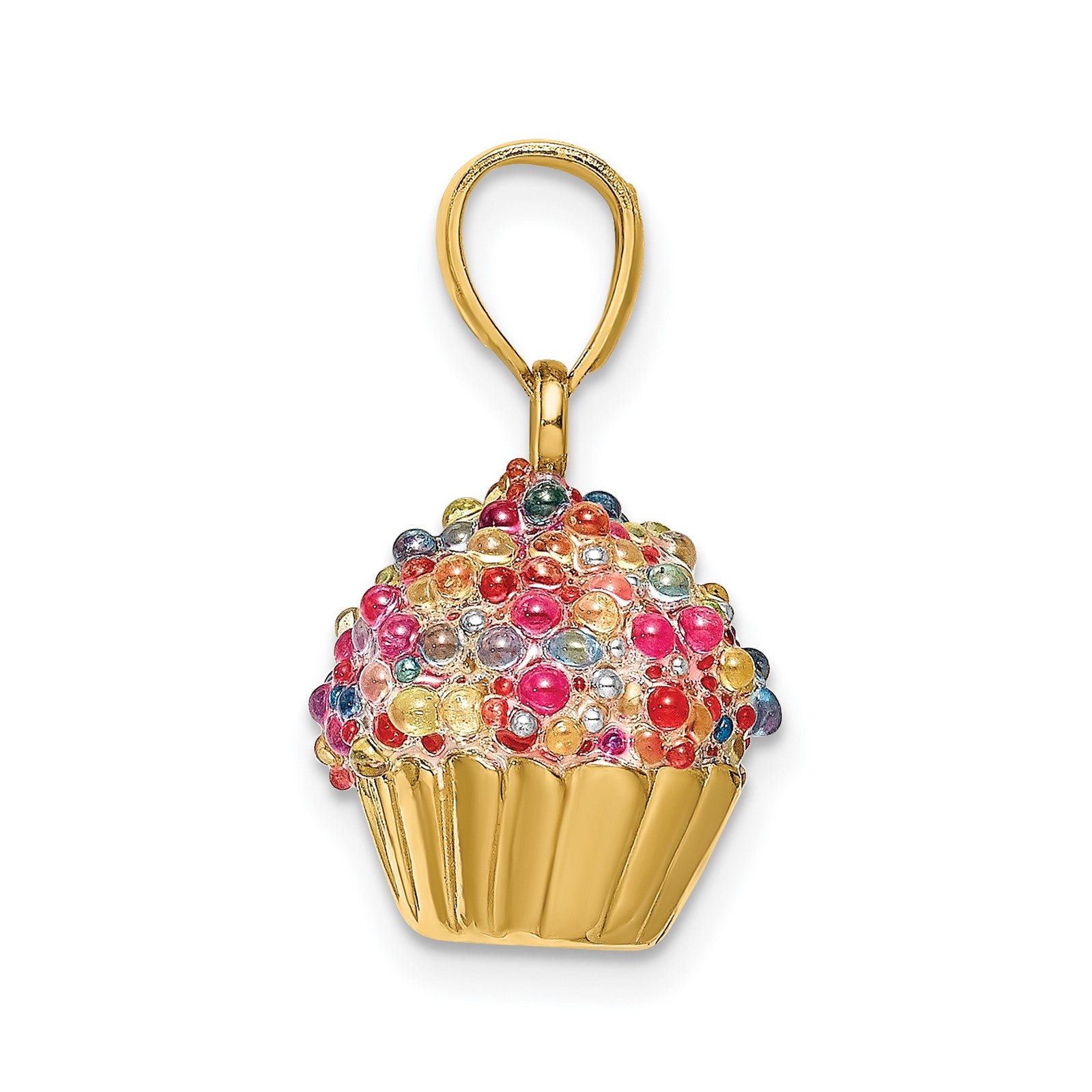 14K 3-D with Colored Bead Icing Cupcake Charm