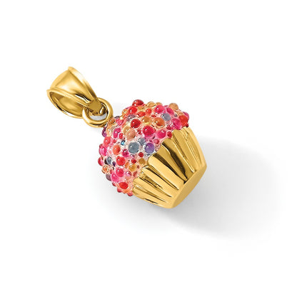 14K 3-D with Colored Bead Icing Cupcake Charm