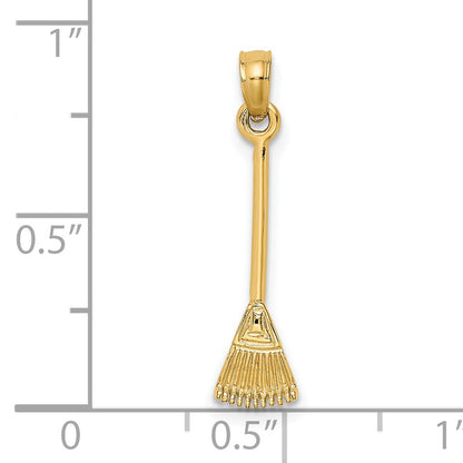 14K 3-D Leaf Rake Garden Tool Charm