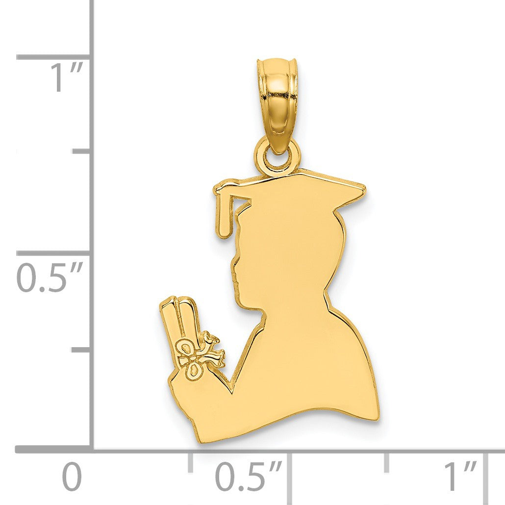 14K Polished Male Graduation Profile with Diploma Charm