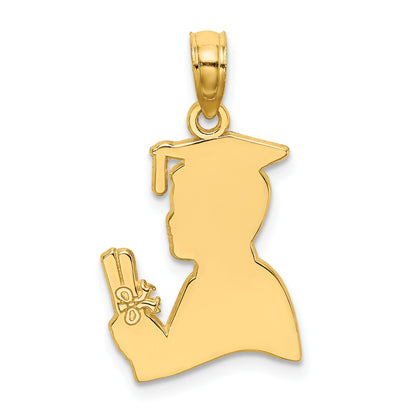 14K Polished Male Graduation Profile with Diploma Charm