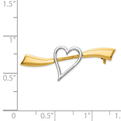 14k and White Rhodium Polished Heart Pin