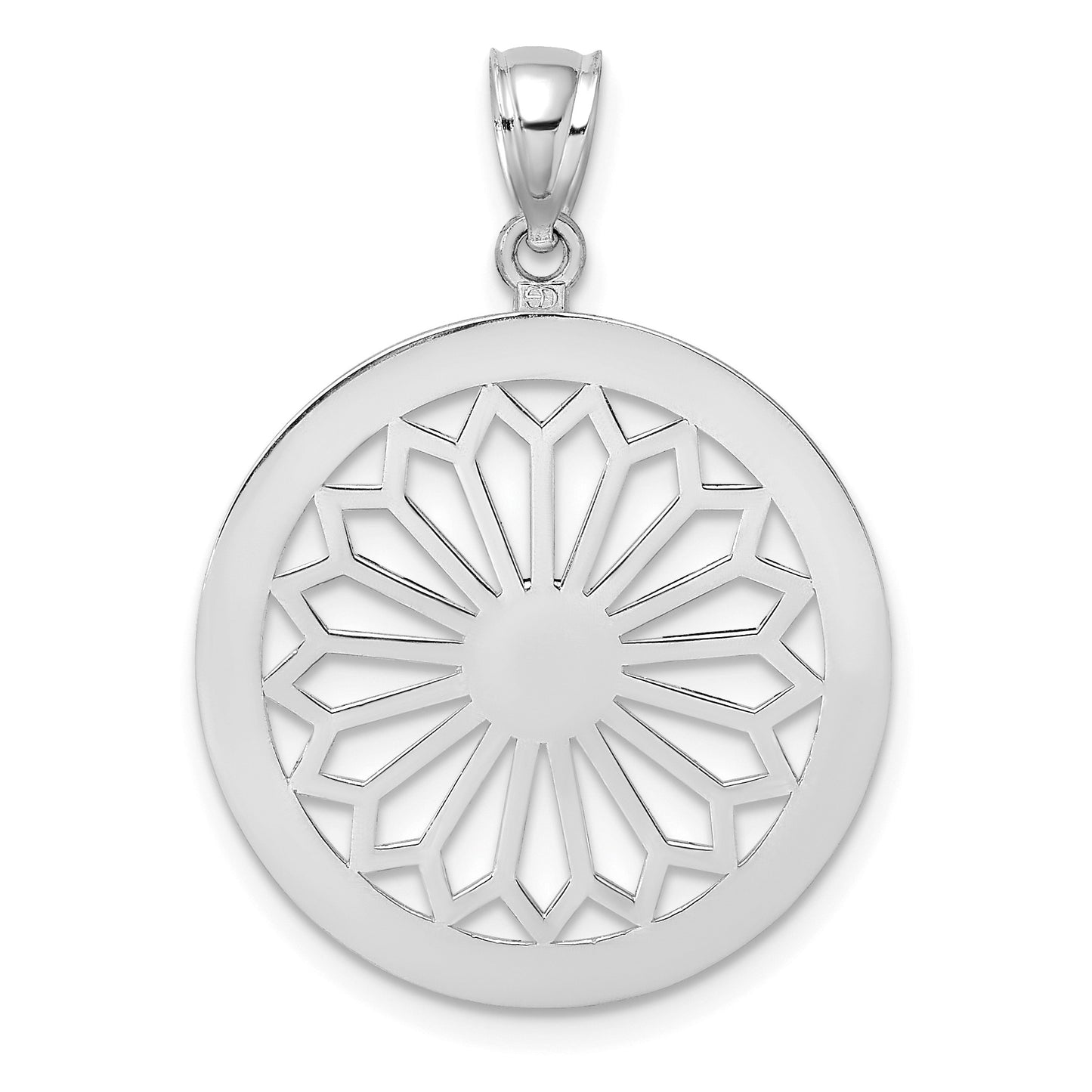 14K White Gold Retro Daisy In Round Frame Charm