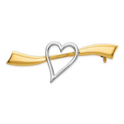 14k & Rhodium Solid Satin Polished Heart Pin