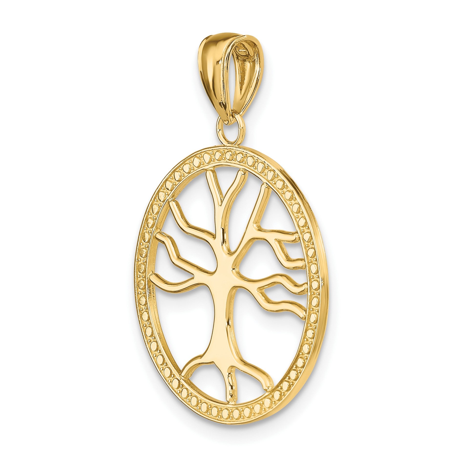 14K Large Tree Of Life In Round Frame Charm