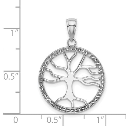 14K White Gold Large Tree Of Life In Round Frame Charm