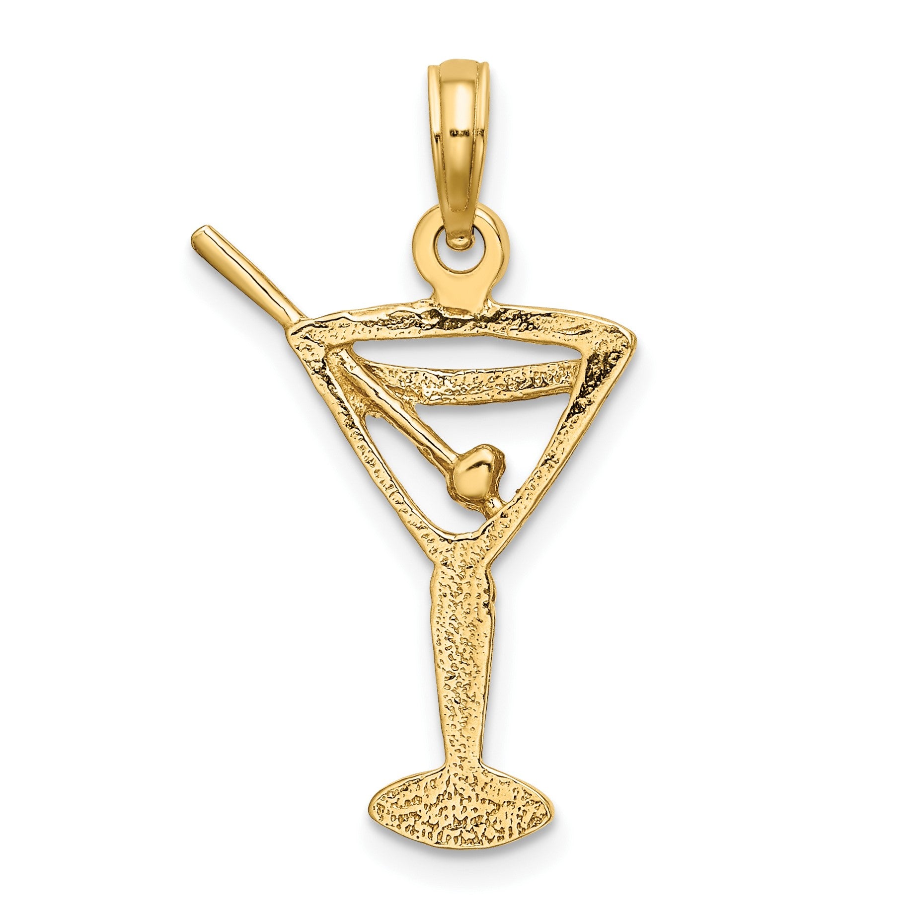 14K Polished Cut-Out Martini with Olive Charm