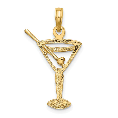 14K Polished Cut-Out Martini with Olive Charm