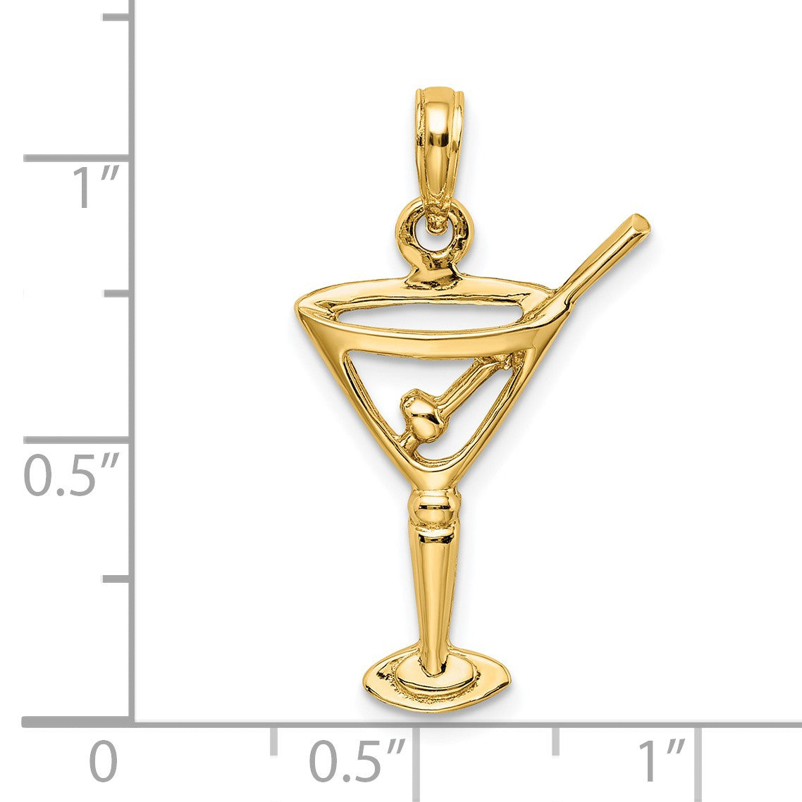 14K Polished Cut-Out Martini with Olive Charm