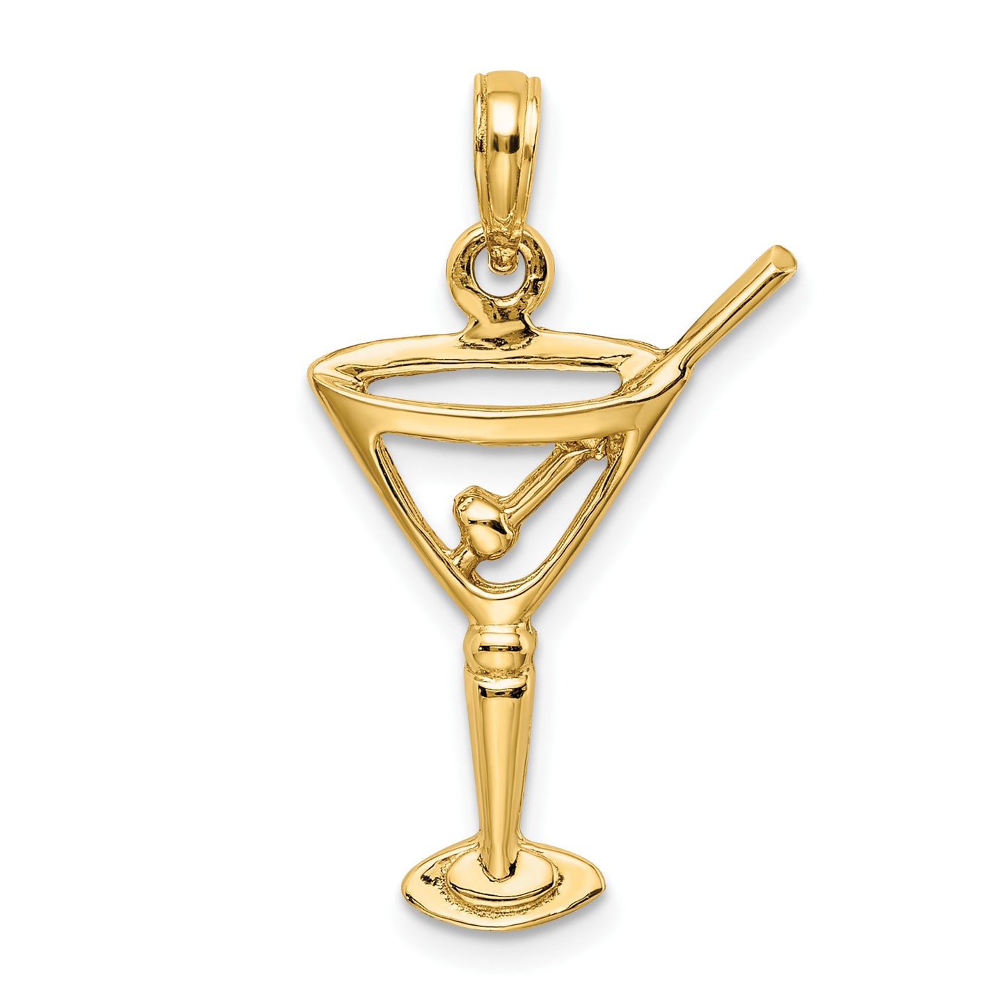 14K Polished Cut-Out Martini with Olive Charm