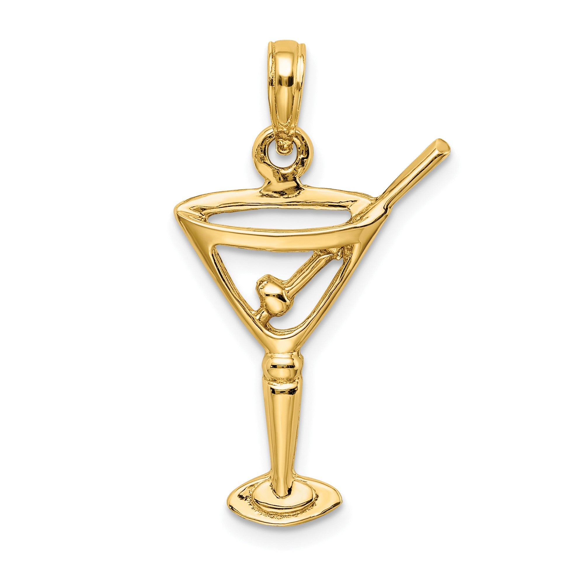 14K Polished Cut-Out Martini with Olive Charm