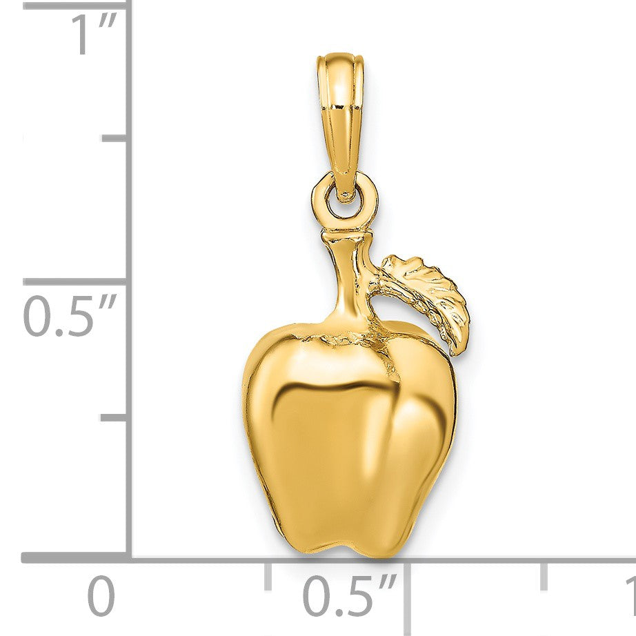 14K 3-D Apple with Stem and Leaf Charm