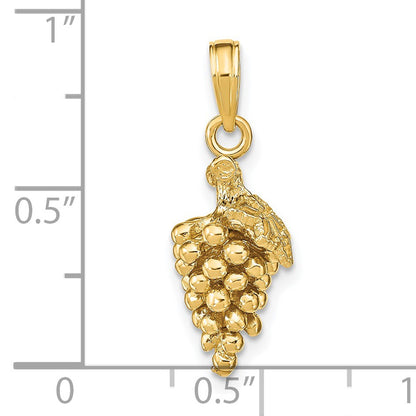 14K 3-D Grapes with Stem and Leaf Charm