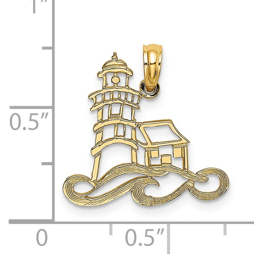 14K Cut-Out Lighthouse with Waves Charm