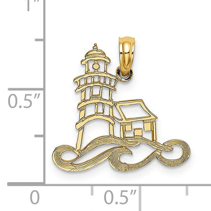 14K Cut-Out Lighthouse with Waves Charm