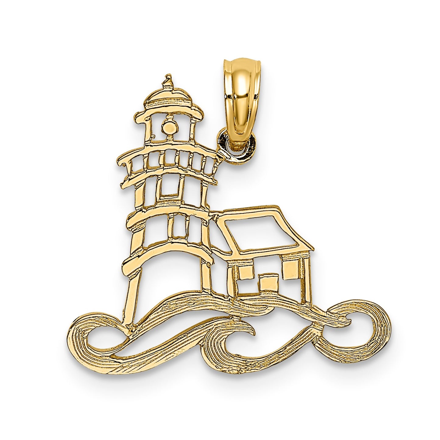 14K Cut-Out Lighthouse with Waves Charm