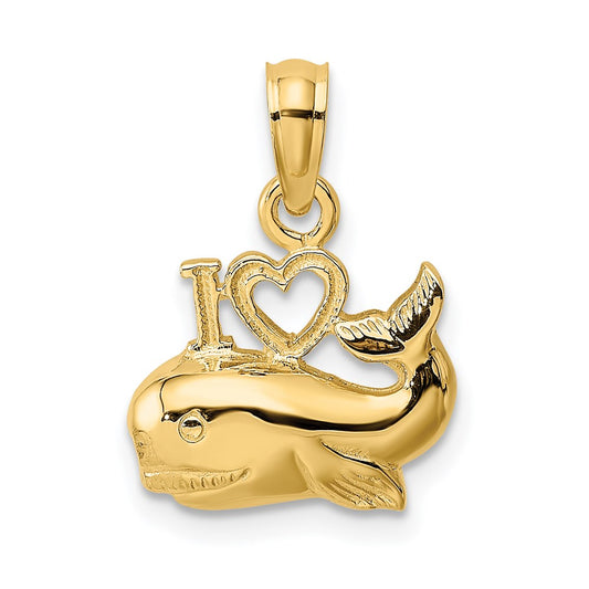 14K 2-D Polished I HEART Whale Charm