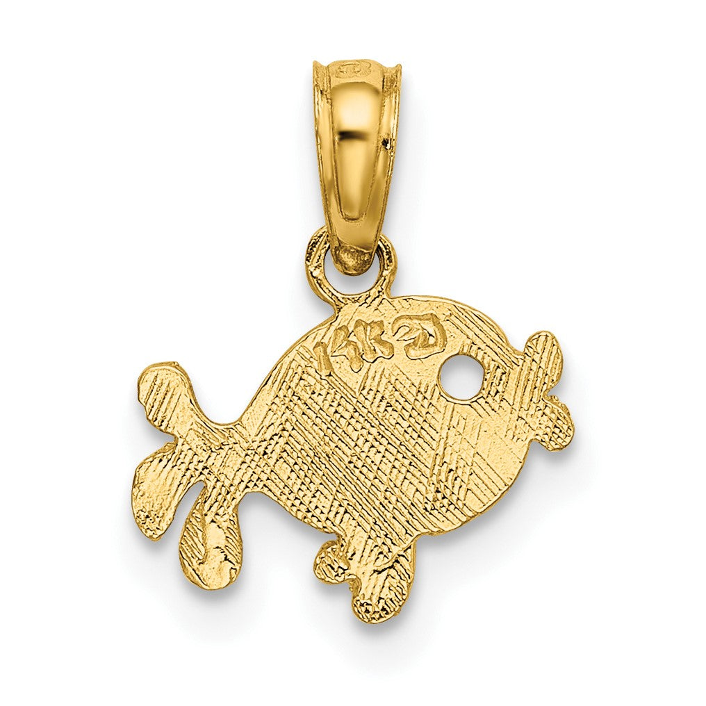 14K Flat Textured Playful Fish Charm