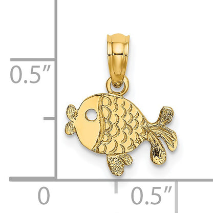 14K Flat Textured Playful Fish Charm