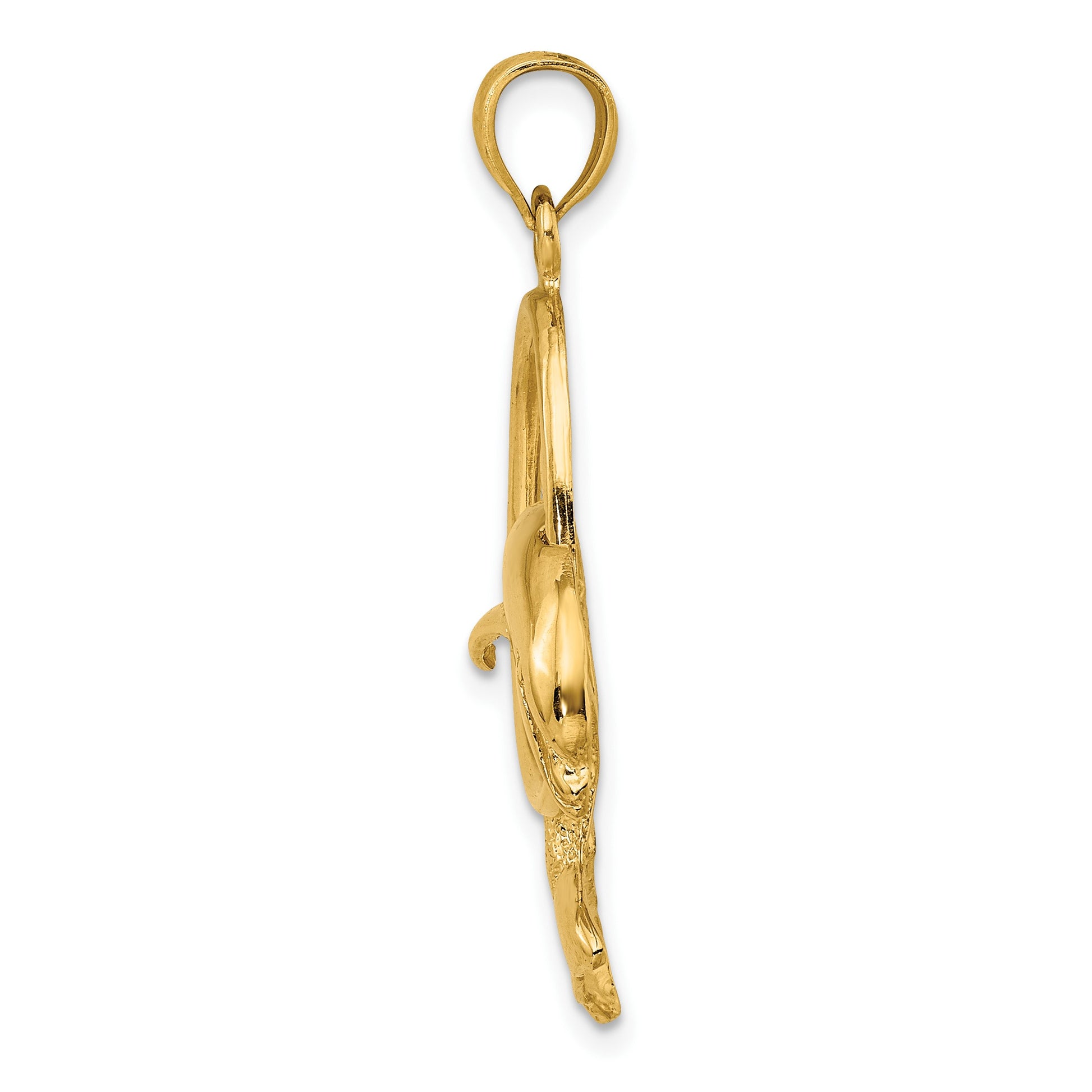 14K Large Polished Dolphin Jumping Through Hoop Charm