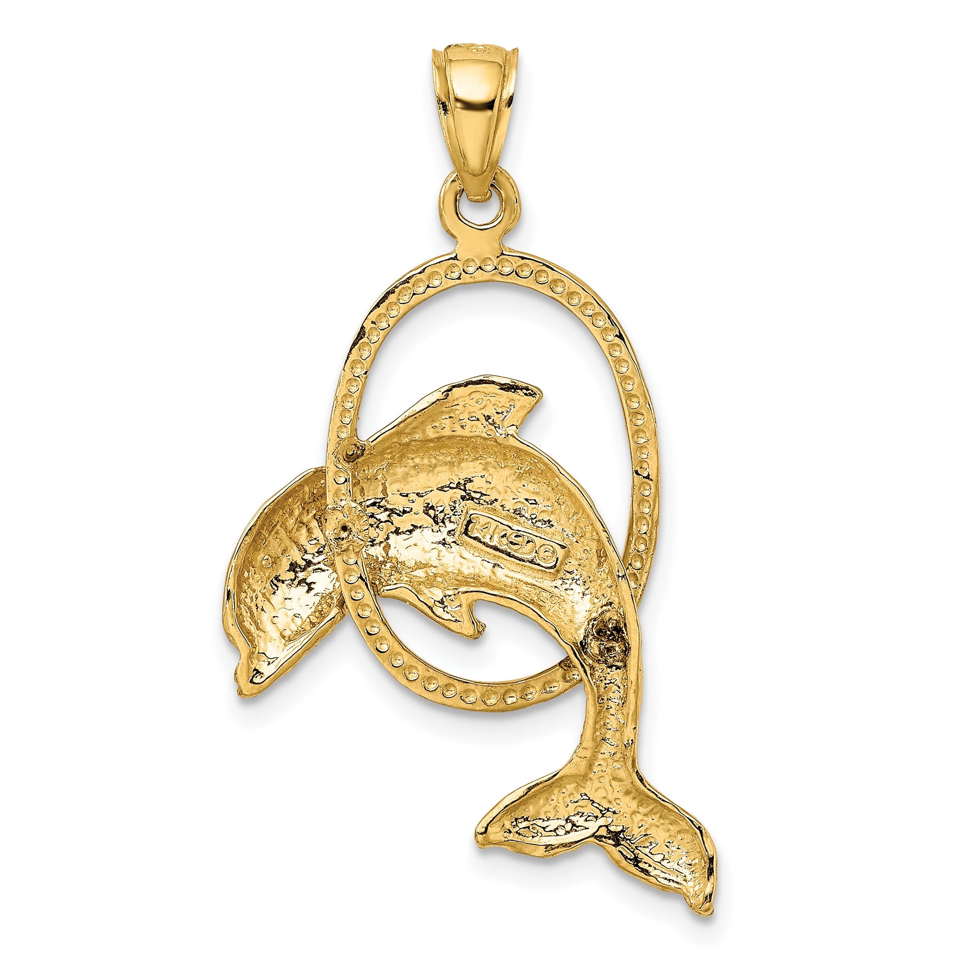 14K Large Polished Dolphin Jumping Through Hoop Charm