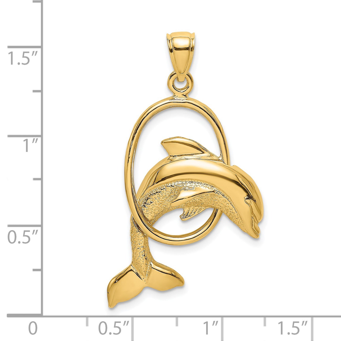 14K Large Polished Dolphin Jumping Through Hoop Charm