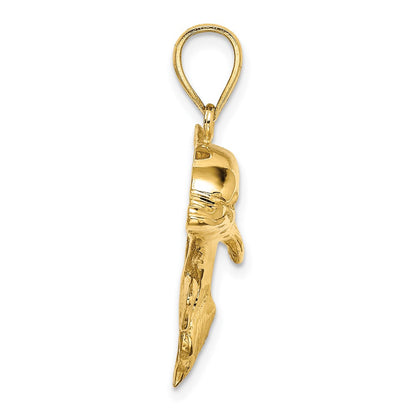 14K 2-D Polished Engraved Dolphin Charm