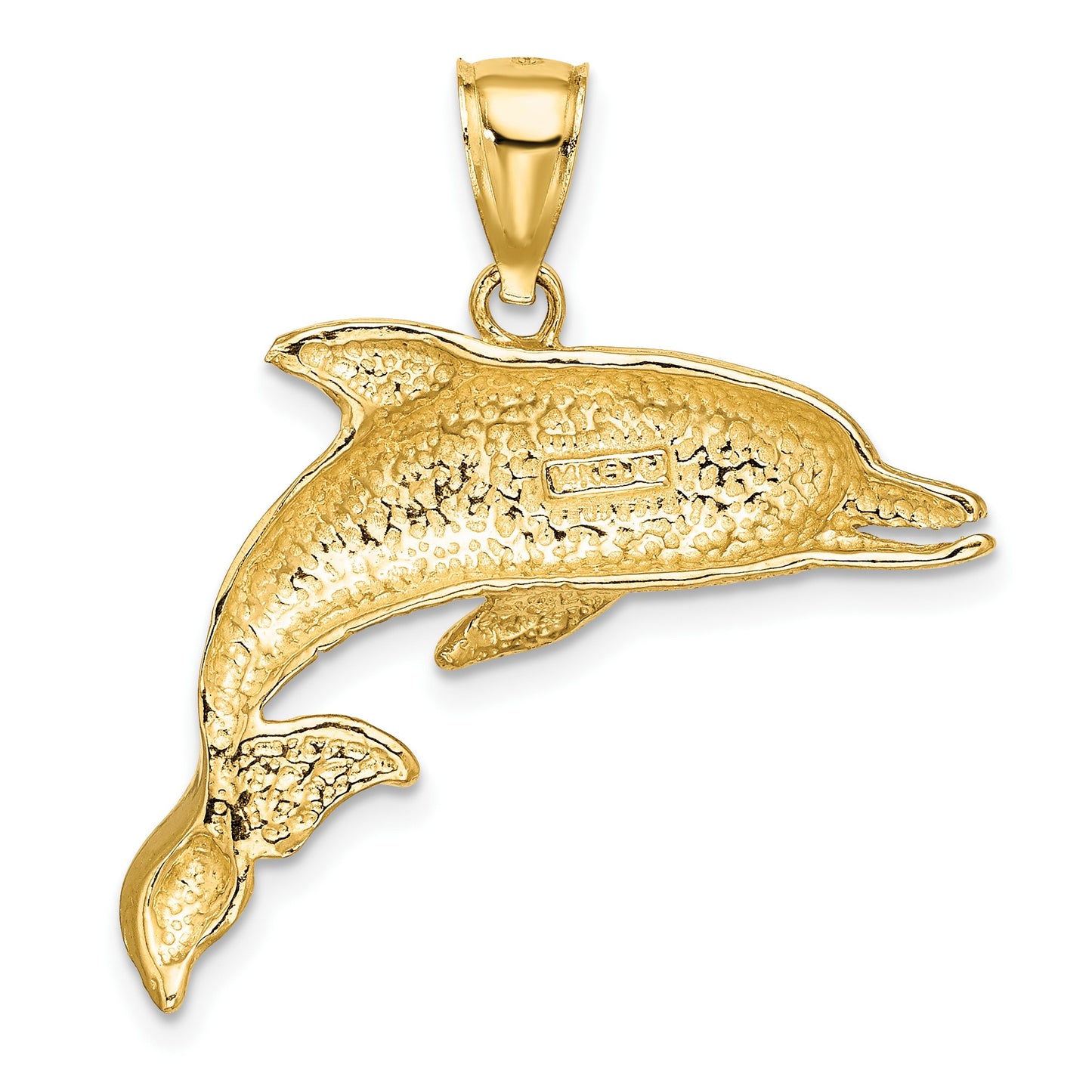 14K Polished and Textured Open Mouth Dolphin Charm