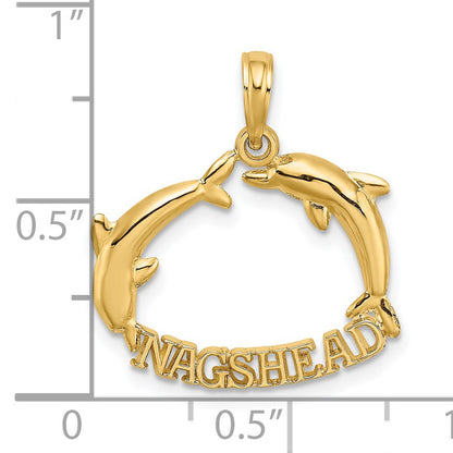 14K Polished NAGS HEAD with Jumping Dolphins Charm