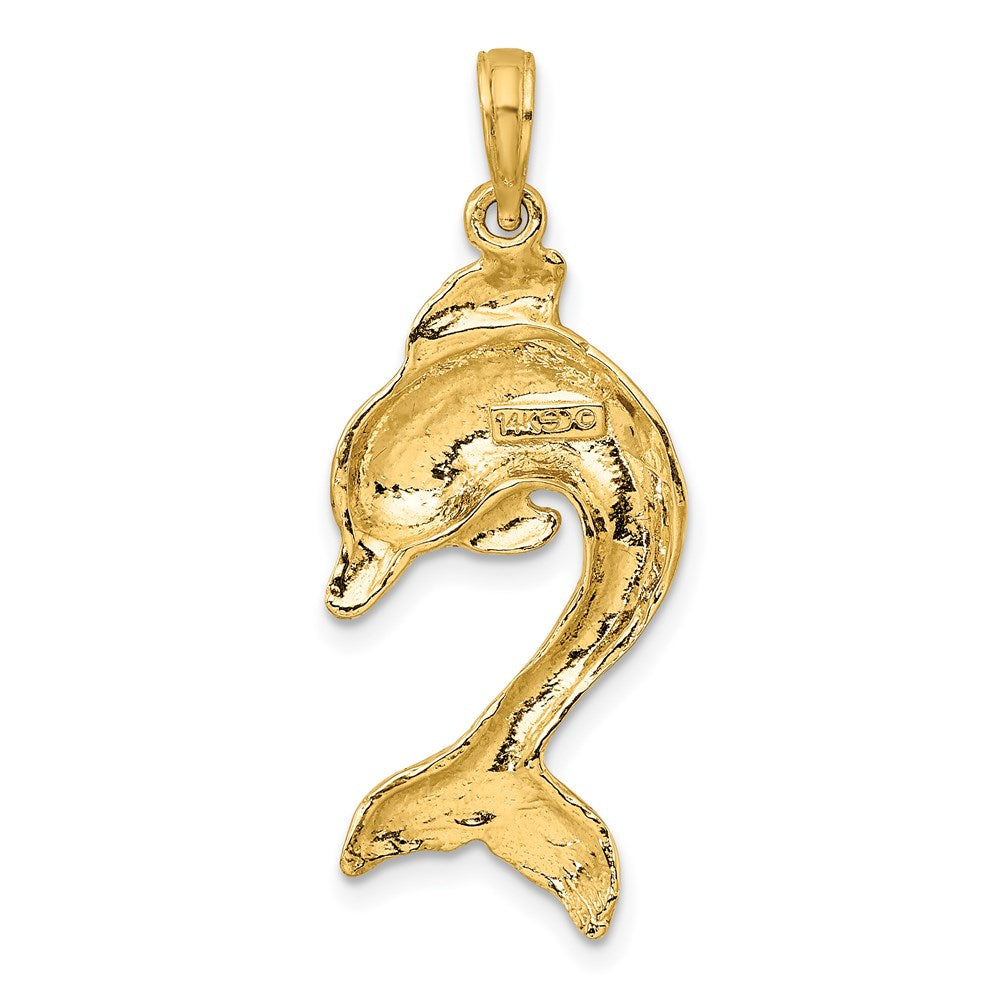 14K 2-D Polished Dolphin Jumping Charm