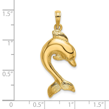 14K 2-D Polished Dolphin Jumping Charm