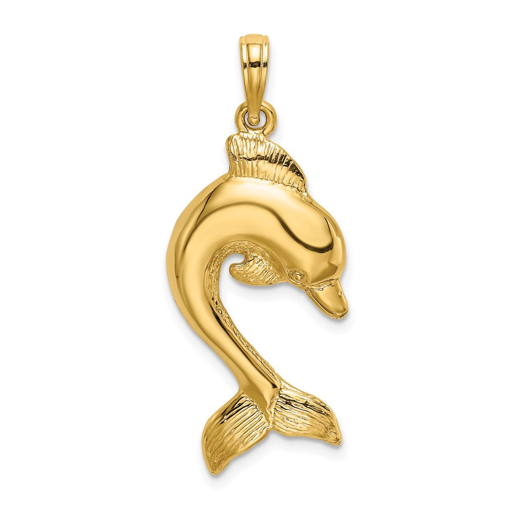 14K 2-D Polished Dolphin Jumping Charm