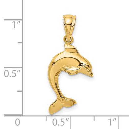 14K 2-D Polished Dolphin Jumping Charm