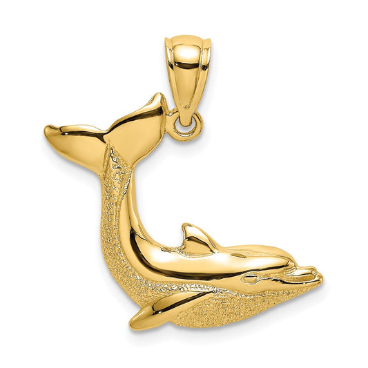 14K 2-D Textured Dolphin Jumping Charm