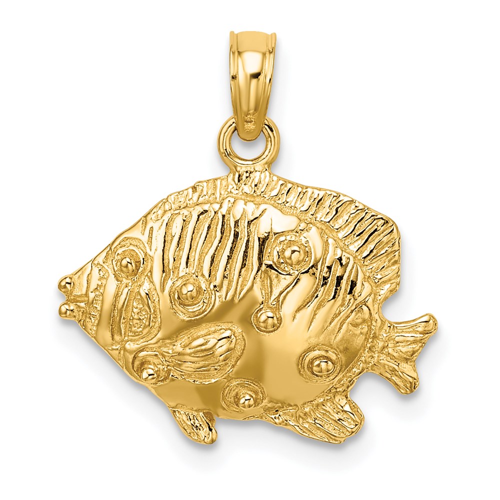 14K 2-D Polished Engraved Fish Charm