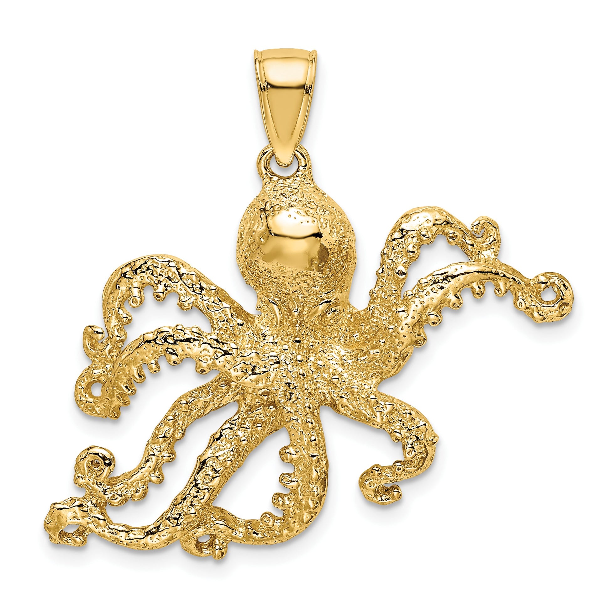 14K Textured Large Octopus Charm