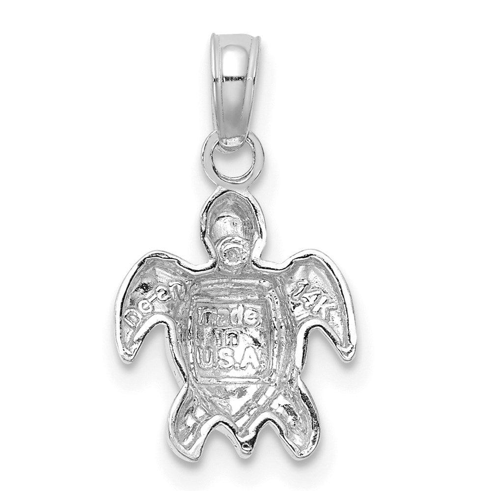 14K White Gold Textured Mini Sea Turtle Charm