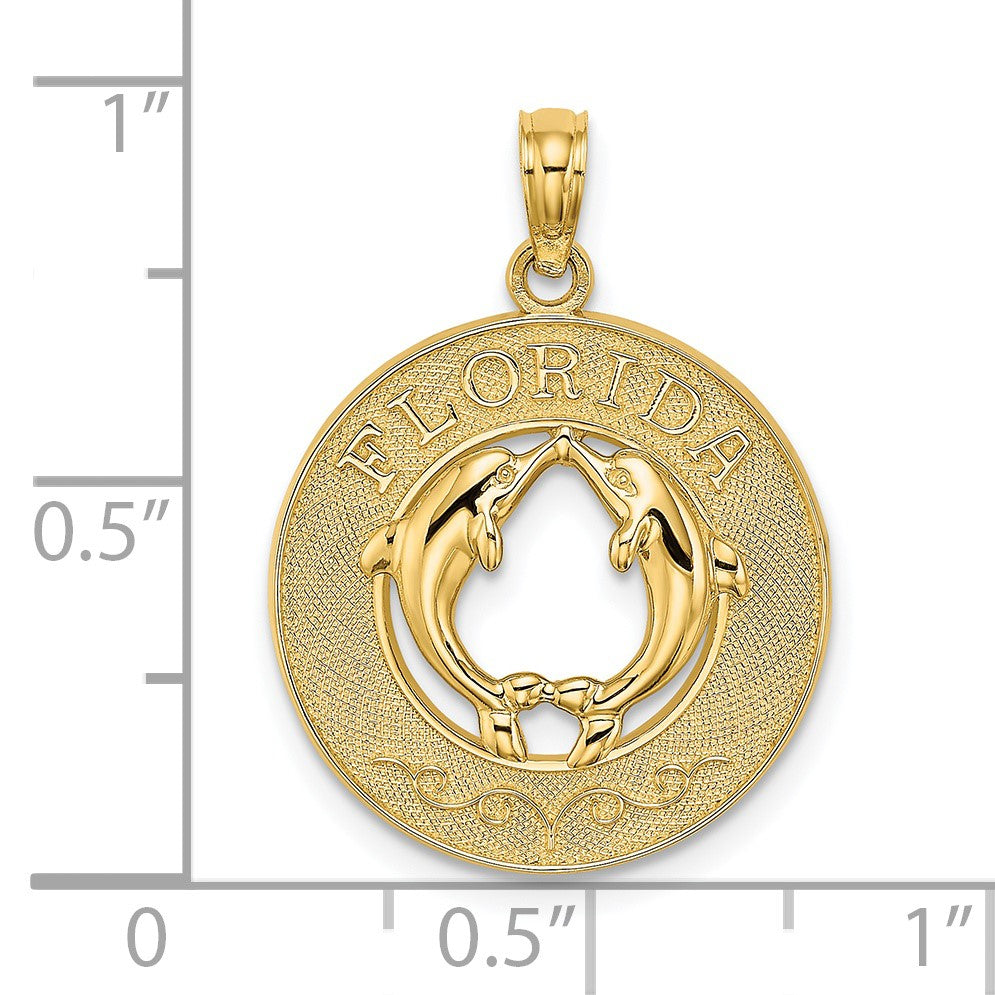 14K FLORIDA with Dolphins Circle Charm