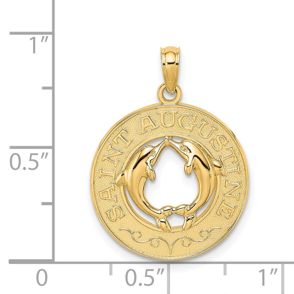14K SAINT AUGUSTINE with Dolphins Circle Charm