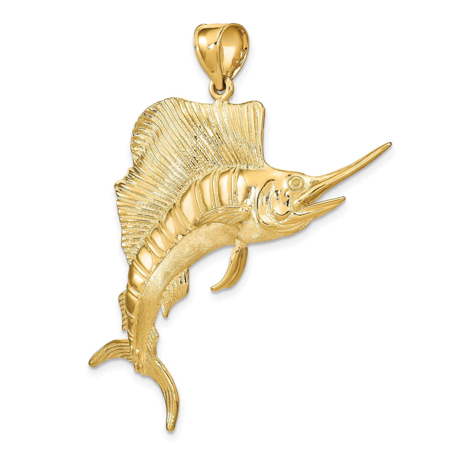 14K Large 3-D Polished and Textured Jumping Sailfish Charm