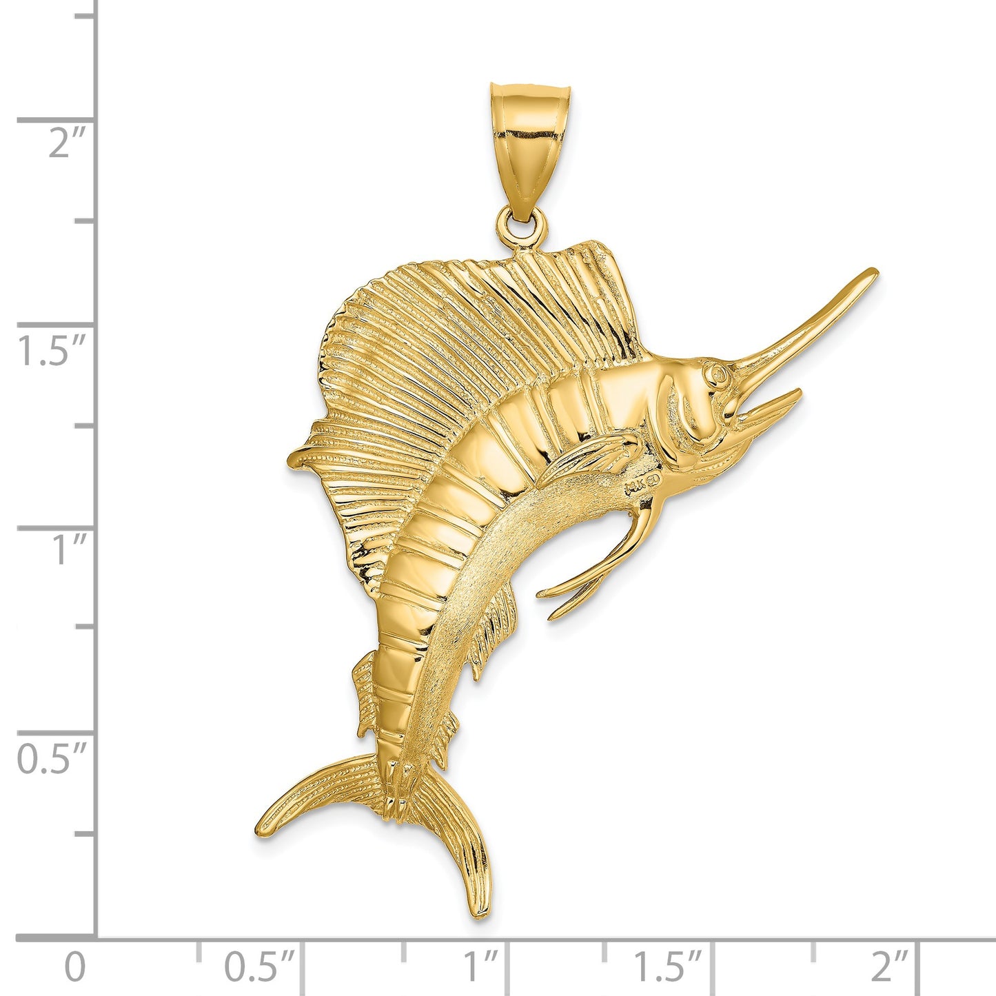 14K Large 3-D Polished and Textured Jumping Sailfish Charm