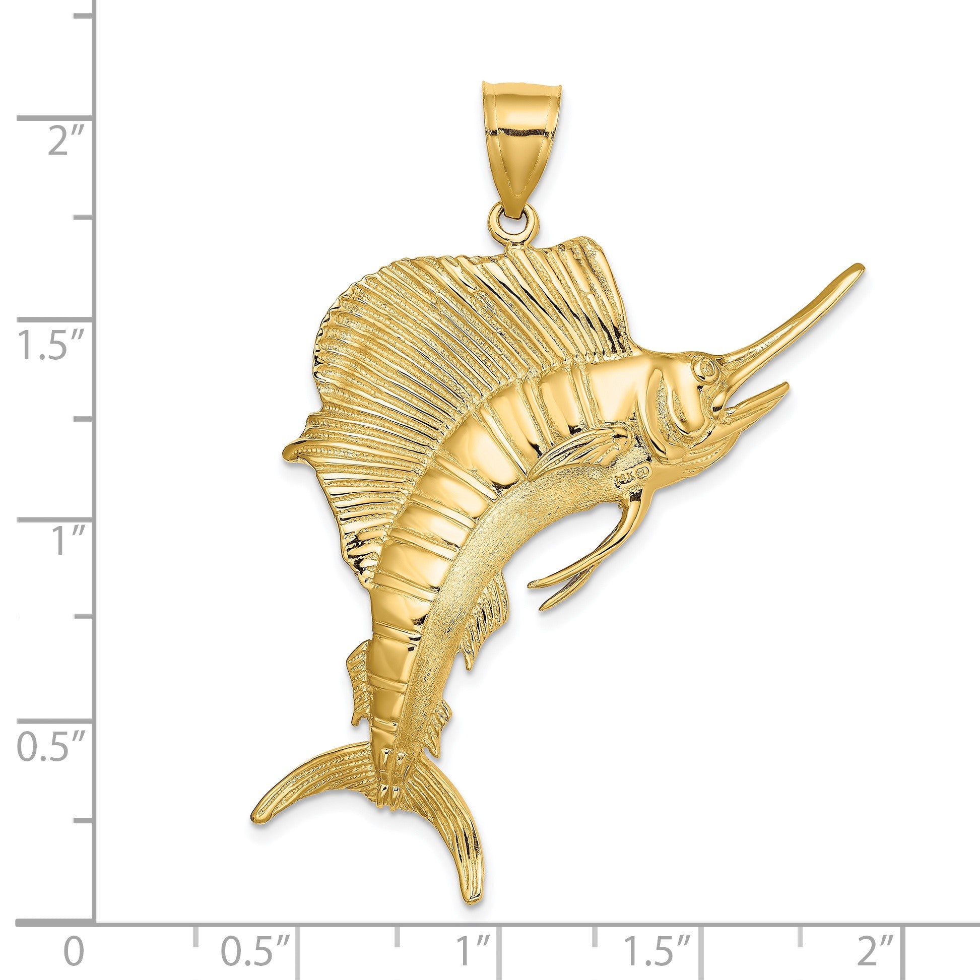 14K Large 3-D Polished and Textured Jumping Sailfish Charm