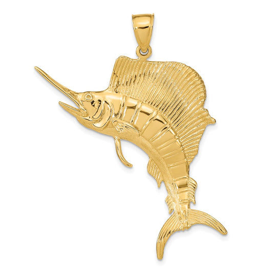 14K 3-D Polished Textured Sailfish Charm