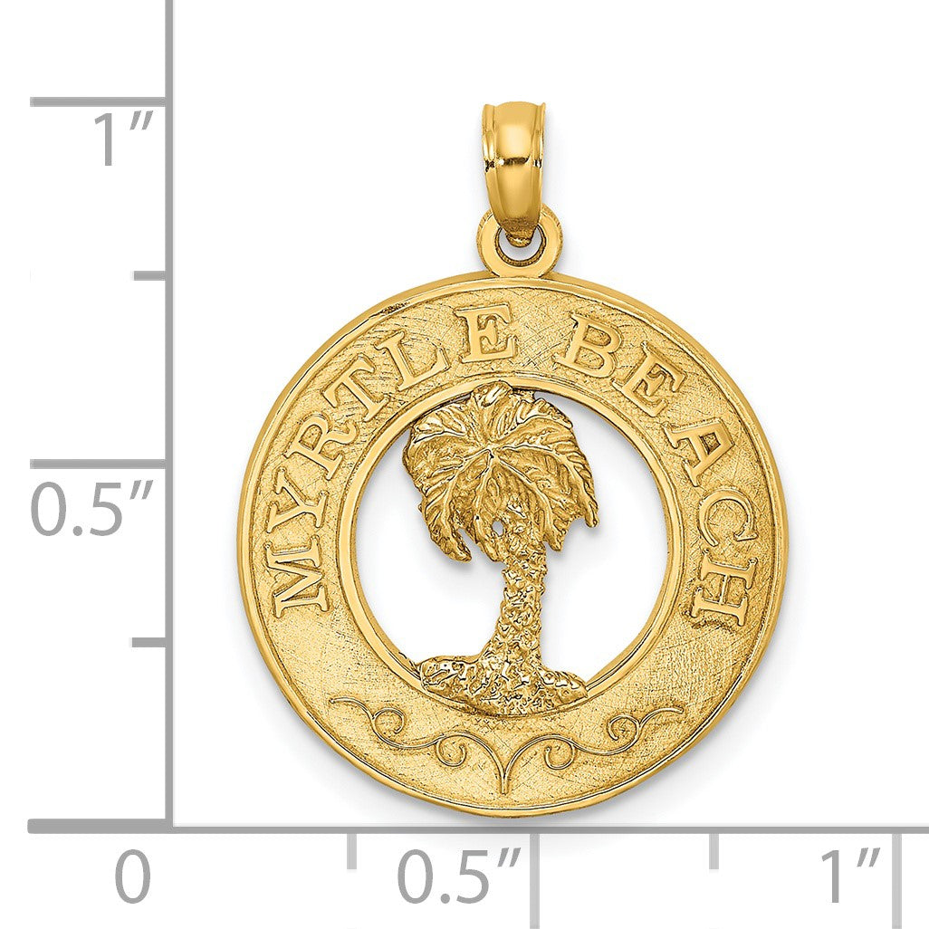 14K MYRTLE BEACH with Palm Tree Circle Charm