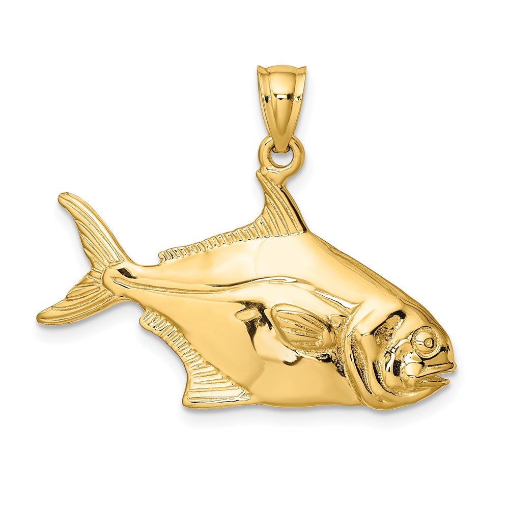 14K 3-D Polished Pompano Fish Charm